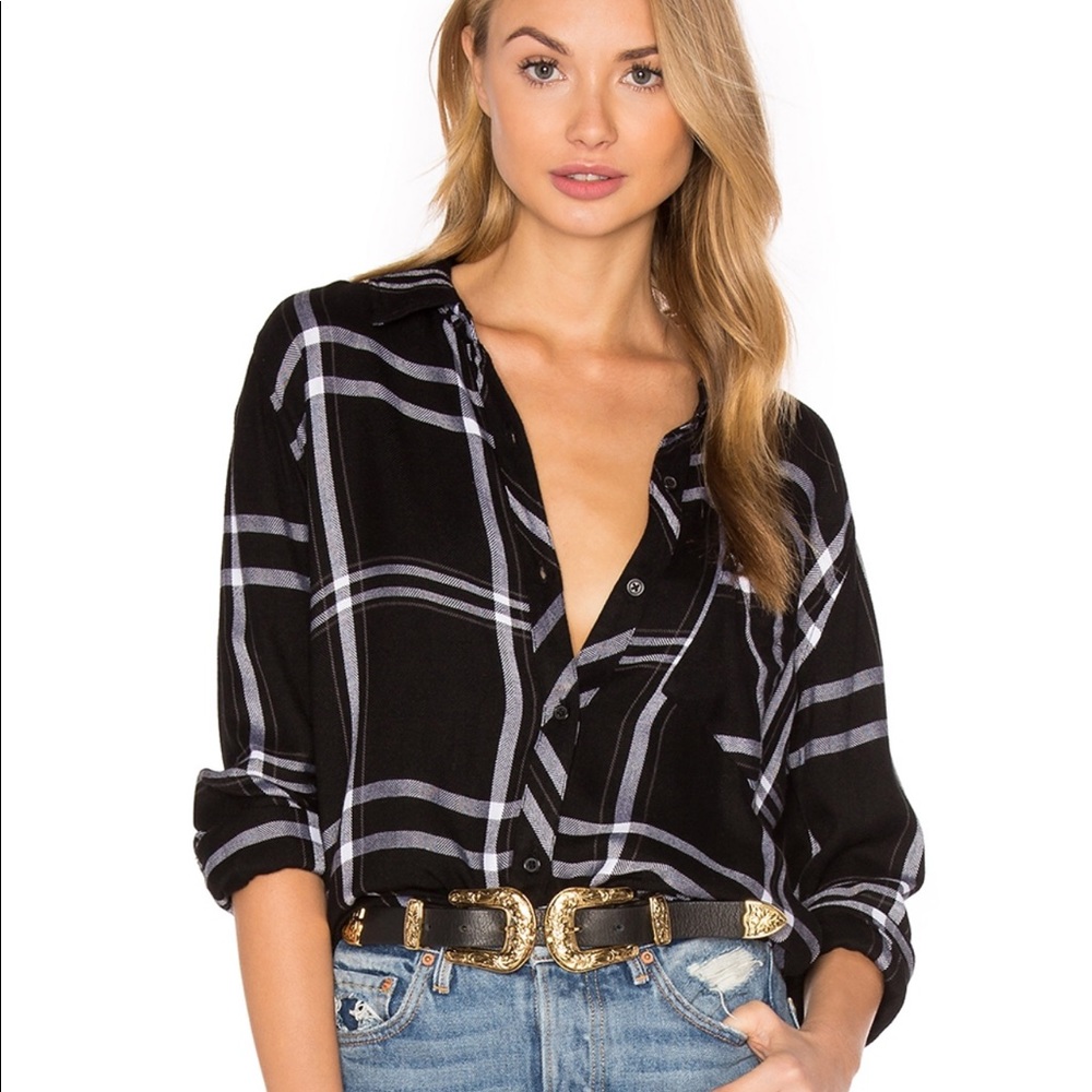 Rails Hunter black & white plaid shirt size XS